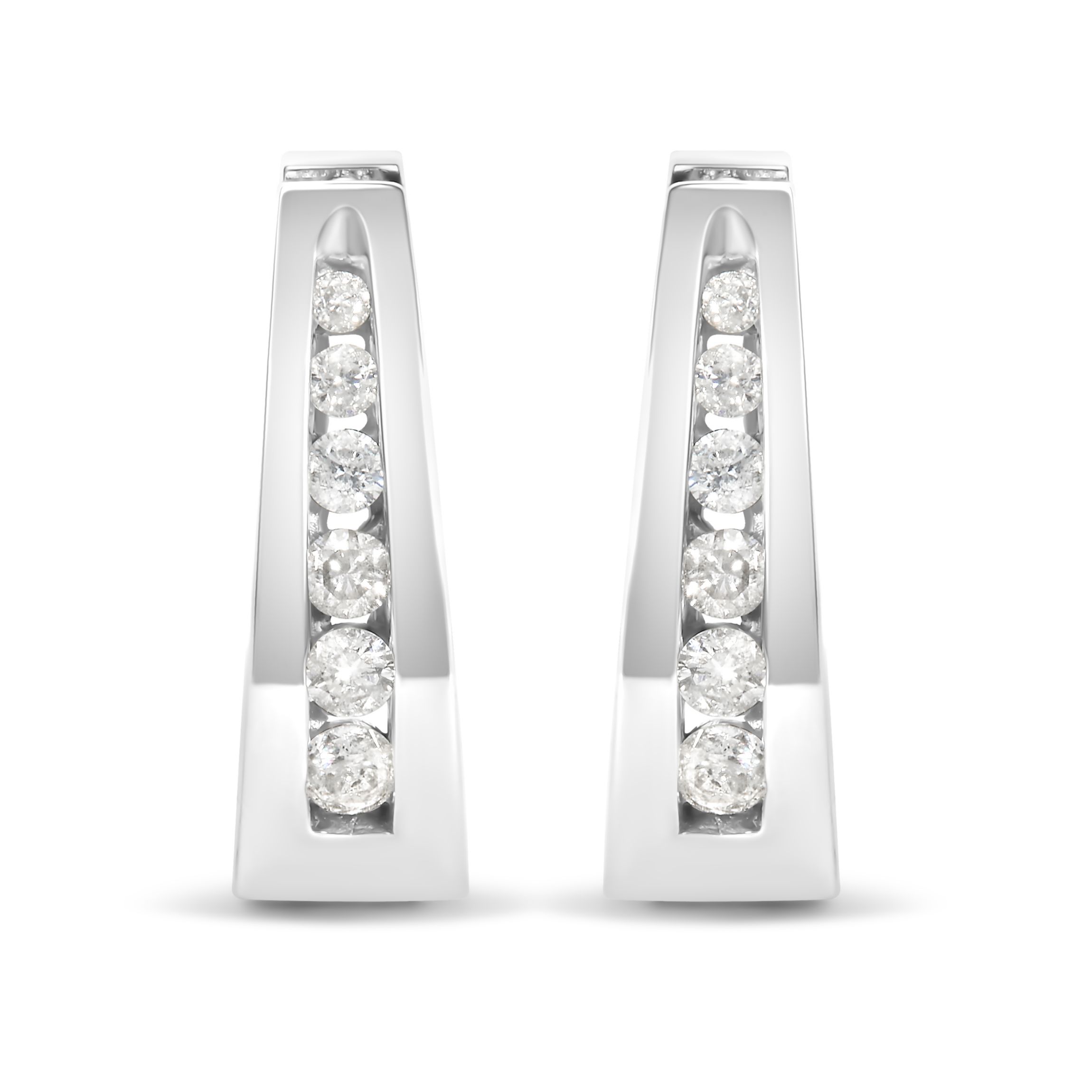 14k White Gold 1/4 Ct Channel- Diamond Hoop Earrings