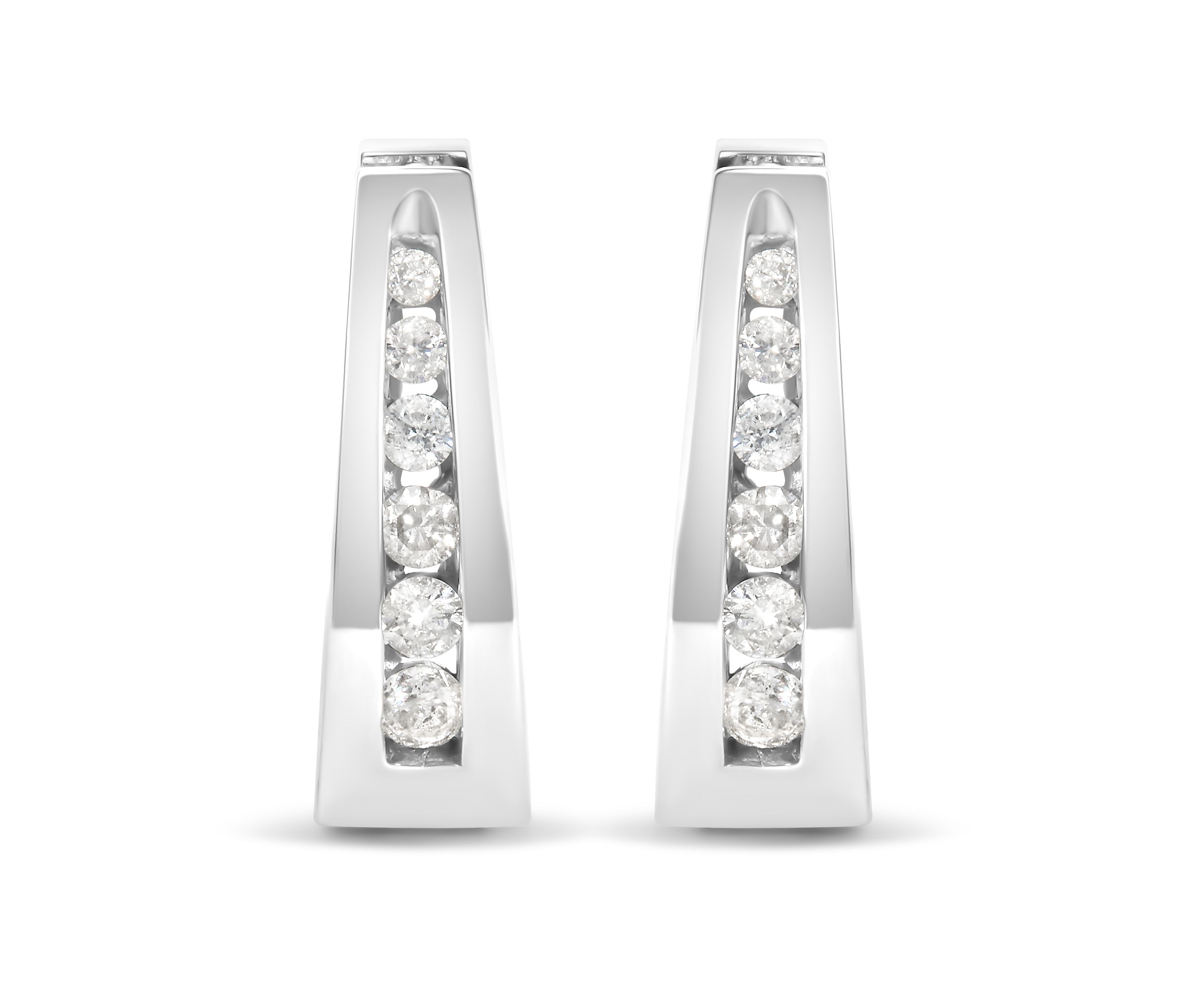 14k White Gold 1/4 Ct Channel- Diamond Hoop Earrings