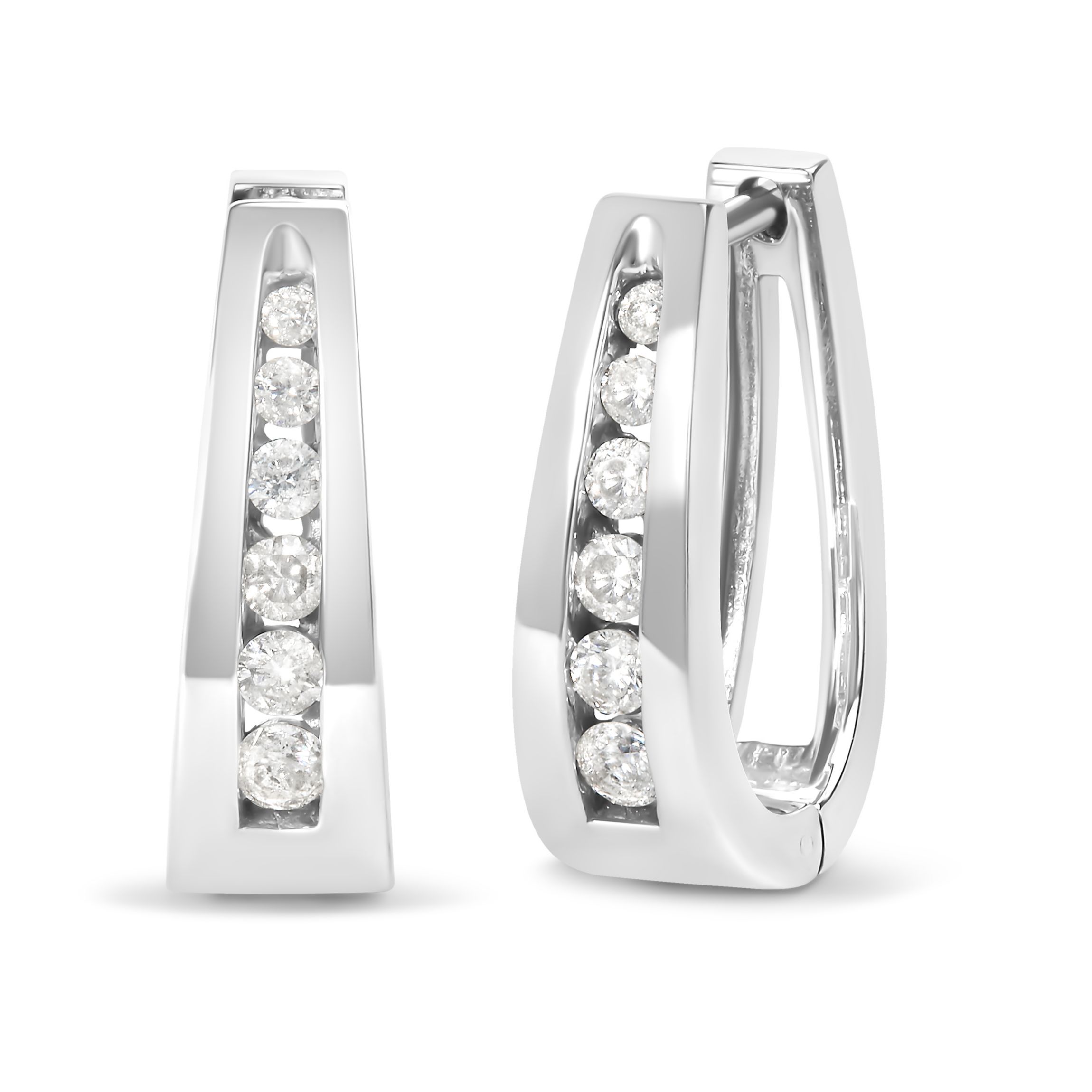 14k White Gold 1/4 Ct Channel- Diamond Hoop Earrings