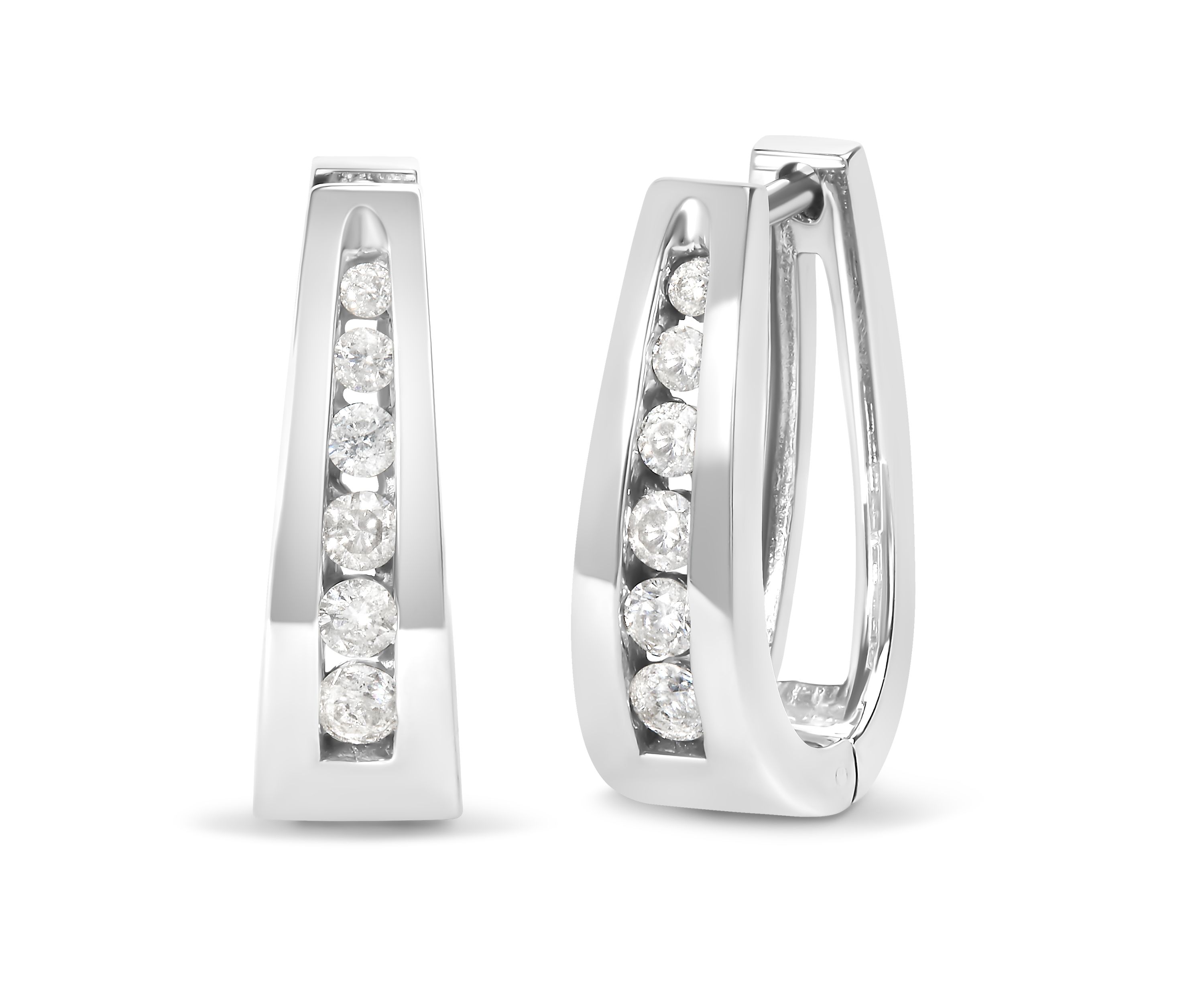 14k White Gold 1/4 Ct Channel- Diamond Hoop Earrings