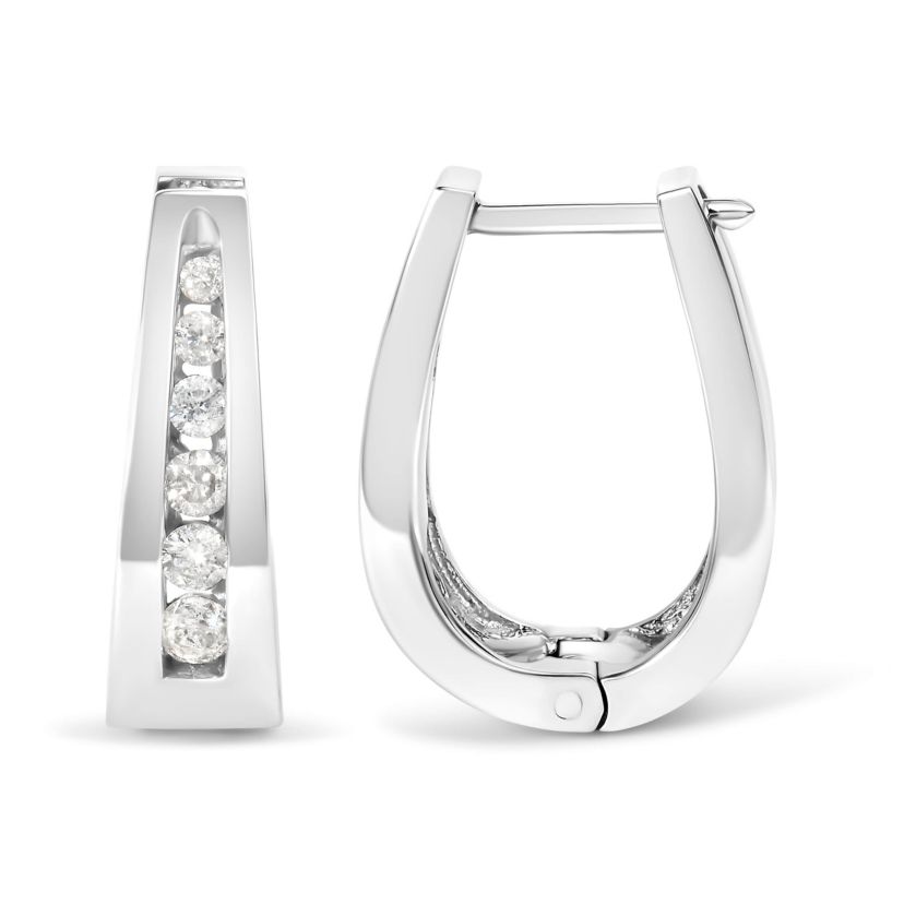 14k White Gold 1/4 Ct Channel- Diamond Hoop Earrings