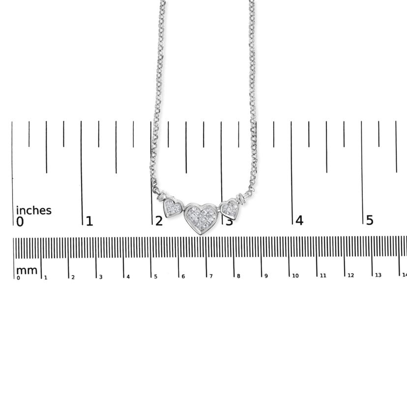 14K White Gold 1.0 Cttw Diamond Three Heart 18" Statement Pendant Necklace