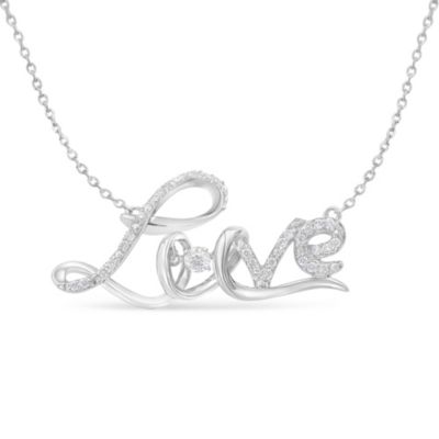 Haus of Brilliance .925 Sterling Silver 1/4 Cttw Diamond Cursive "Love" 18" Pendant Necklace
