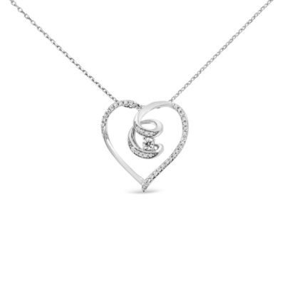 Haus of Brilliance Silver 1/4 Cttw Diamond Open Heart Twisted Awareness Ribbon 18" Pendant Necklace