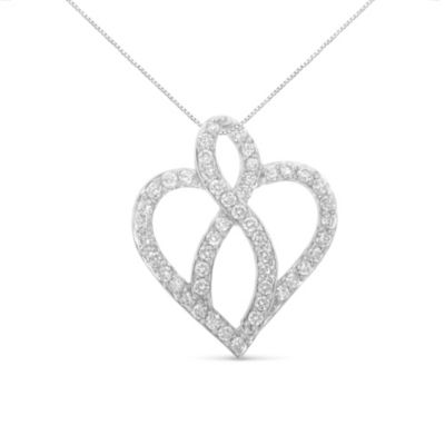 Haus of Brilliance 14KT White Gold 1 cttw Diamond Heart Ribbon Pendant Necklace