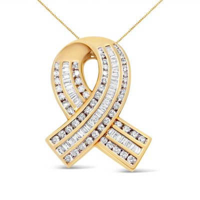 Haus of Brilliance 14K Yellow Gold 2 5/8 Cttw Diamond Awareness Ribbon Pendant Necklace - NO CHAIN