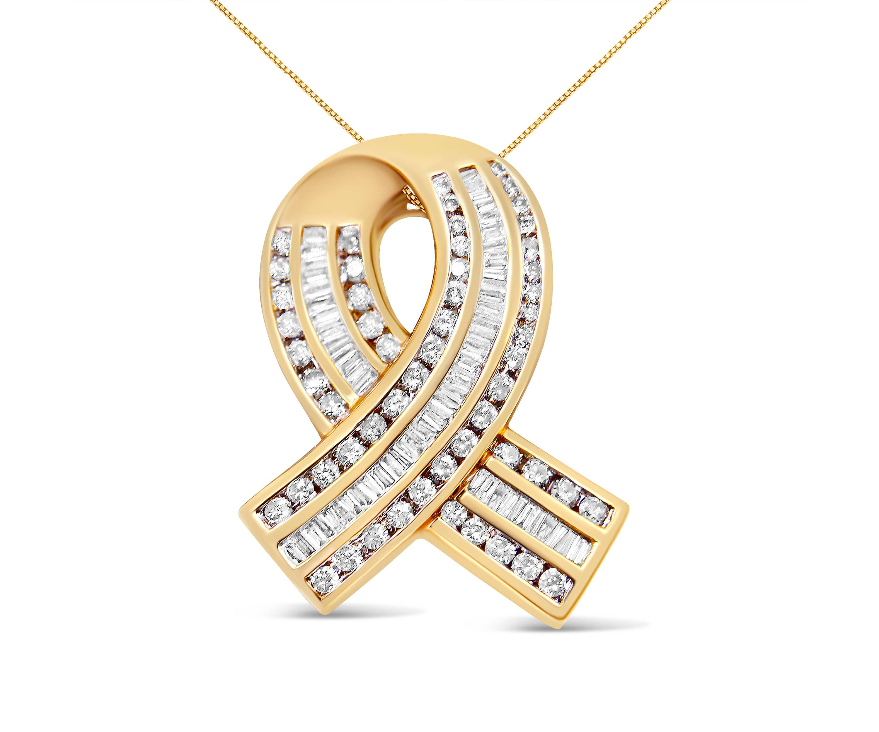 14K Yellow Gold 2 5/8 Cttw Diamond Awareness Ribbon Pendant Necklace - NO CHAIN