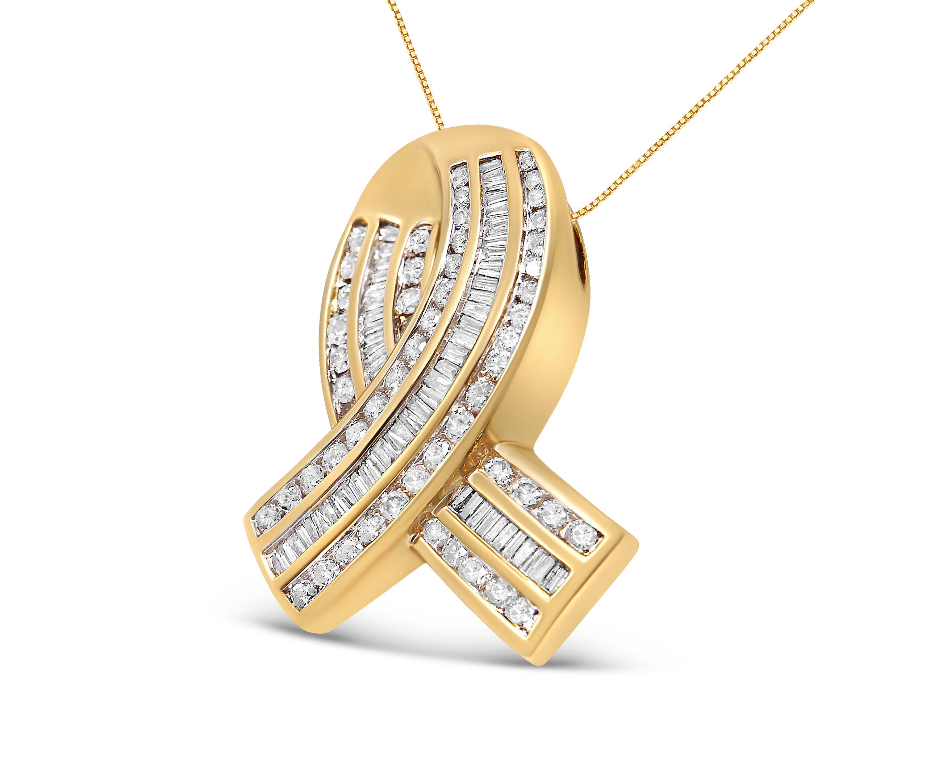 14K Yellow Gold 2 5/8 Cttw Diamond Awareness Ribbon Pendant Necklace - NO CHAIN