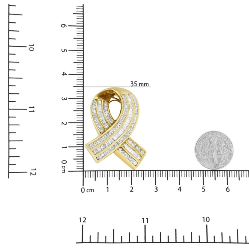 14K Yellow Gold 2 5/8 Cttw Diamond Awareness Ribbon Pendant Necklace - NO CHAIN