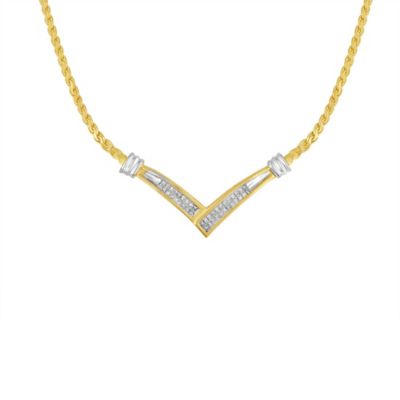 Haus of Brilliance 10K Yellow and White Gold 1/2 Cttw Diamond ï¿½ï¿½ï¿½Vâ Shape 18" Franco Chain Necklace