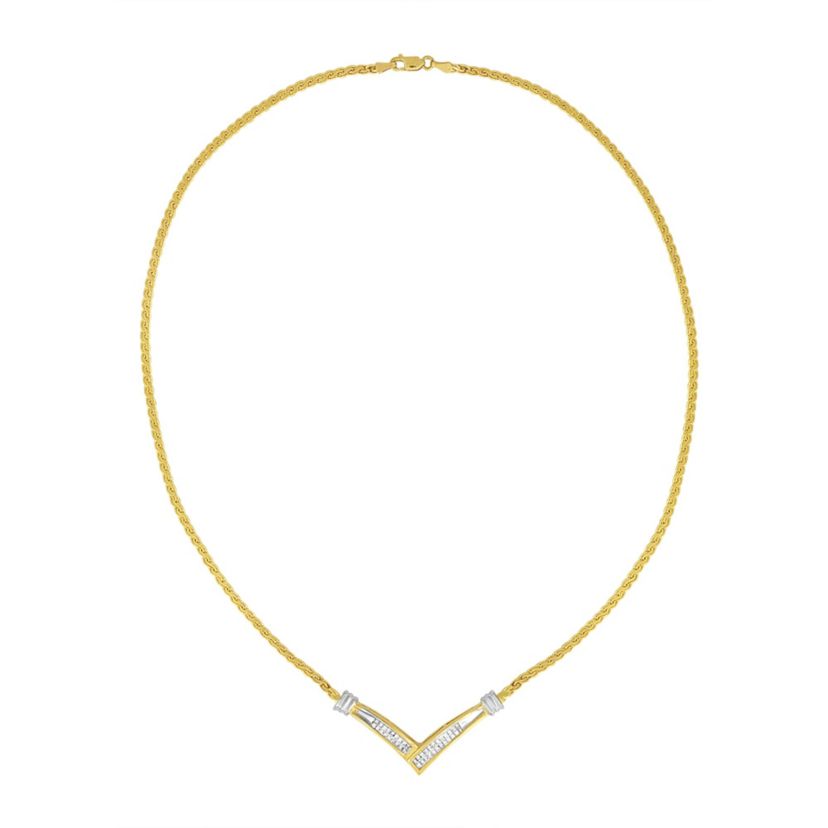 10K Yellow and White Gold 1/2 Cttw Diamond “V” Shape 18" Franco Chain Necklace