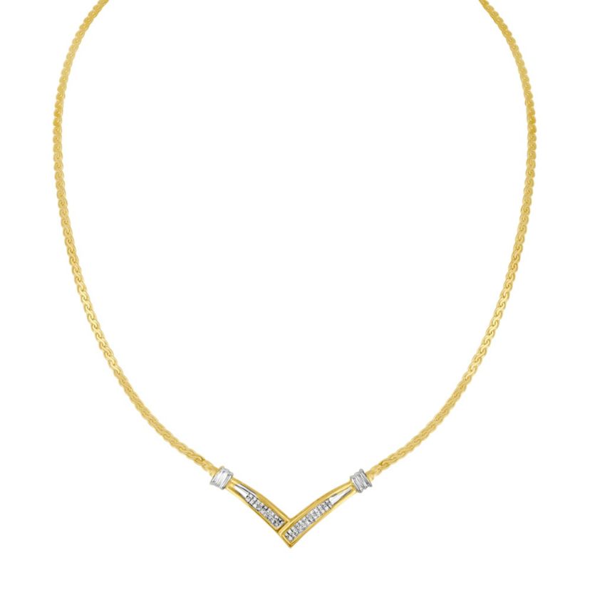 10K Yellow and White Gold 1/2 Cttw Diamond “V” Shape 18" Franco Chain Necklace