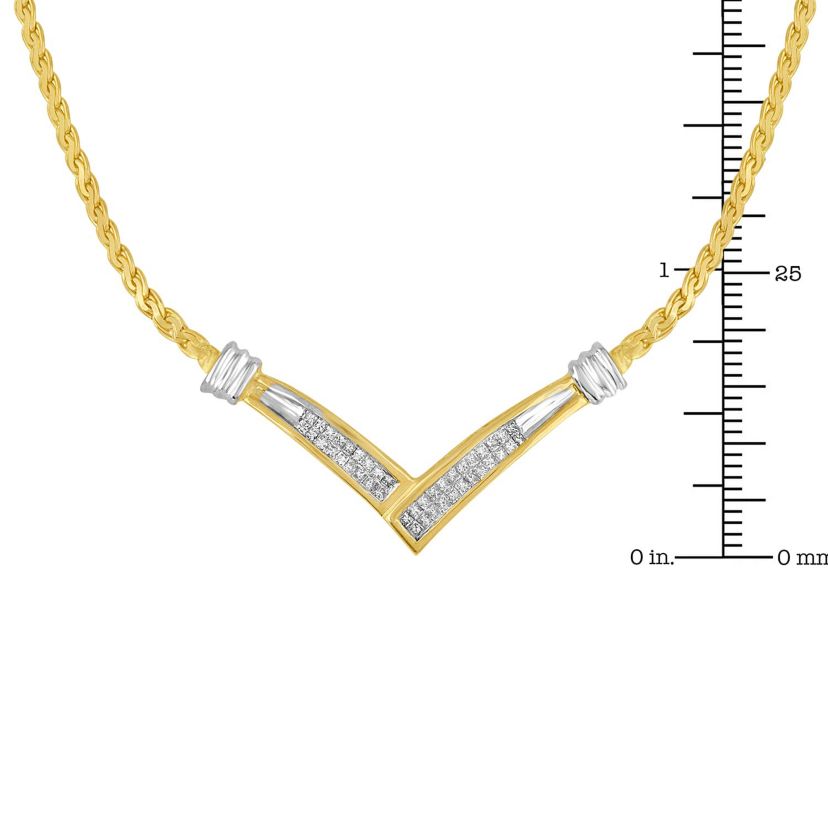 10K Yellow and White Gold 1/2 Cttw Diamond “V” Shape 18" Franco Chain Necklace