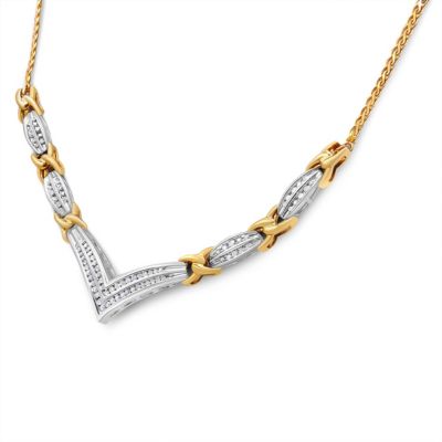Haus of Brilliance 10K Yellow and White Gold 1.0 Cttw Diamond "V" Shape Statement Necklace