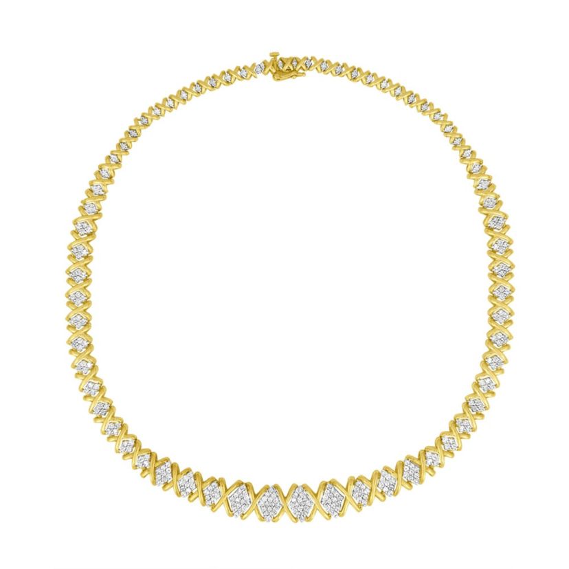 10K Yellow Gold 4 cttw Brilliant Diamond Graduating Riviera Statement Necklace