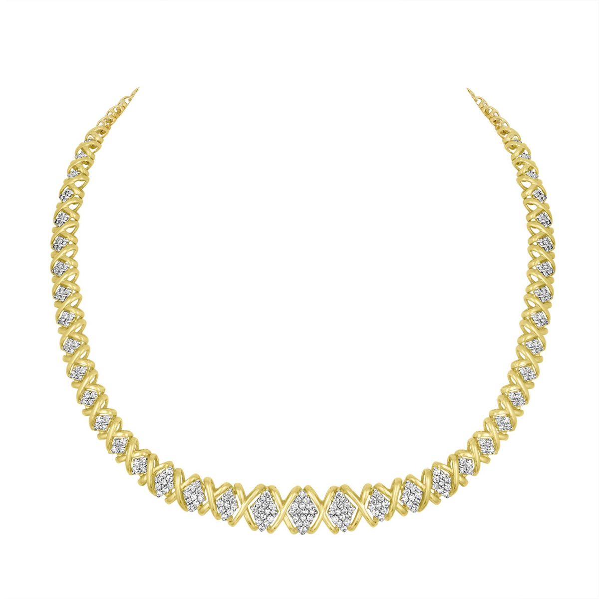 10K Yellow Gold 4 cttw Brilliant Diamond Graduating Riviera Statement Necklace