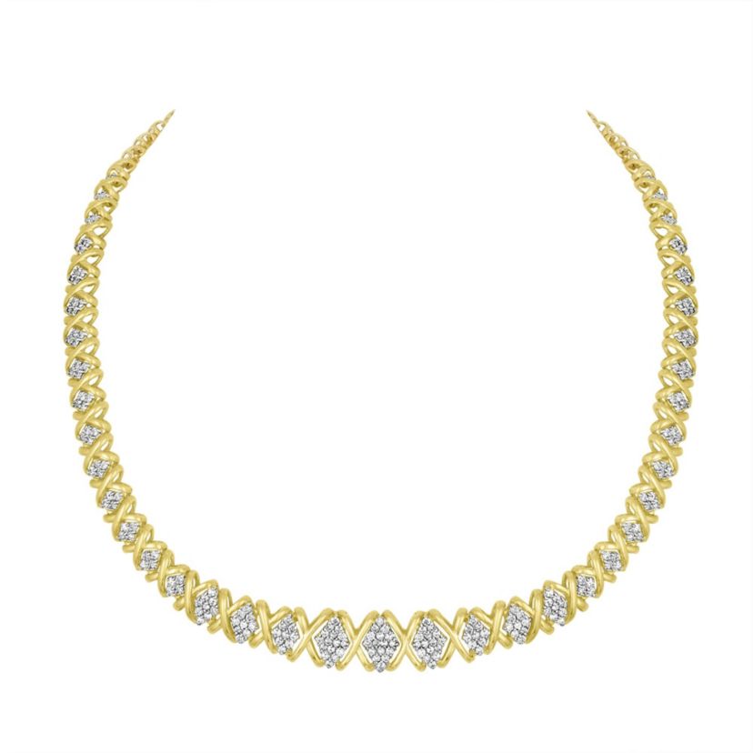10K Yellow Gold 4 cttw Brilliant Diamond Graduating Riviera Statement Necklace