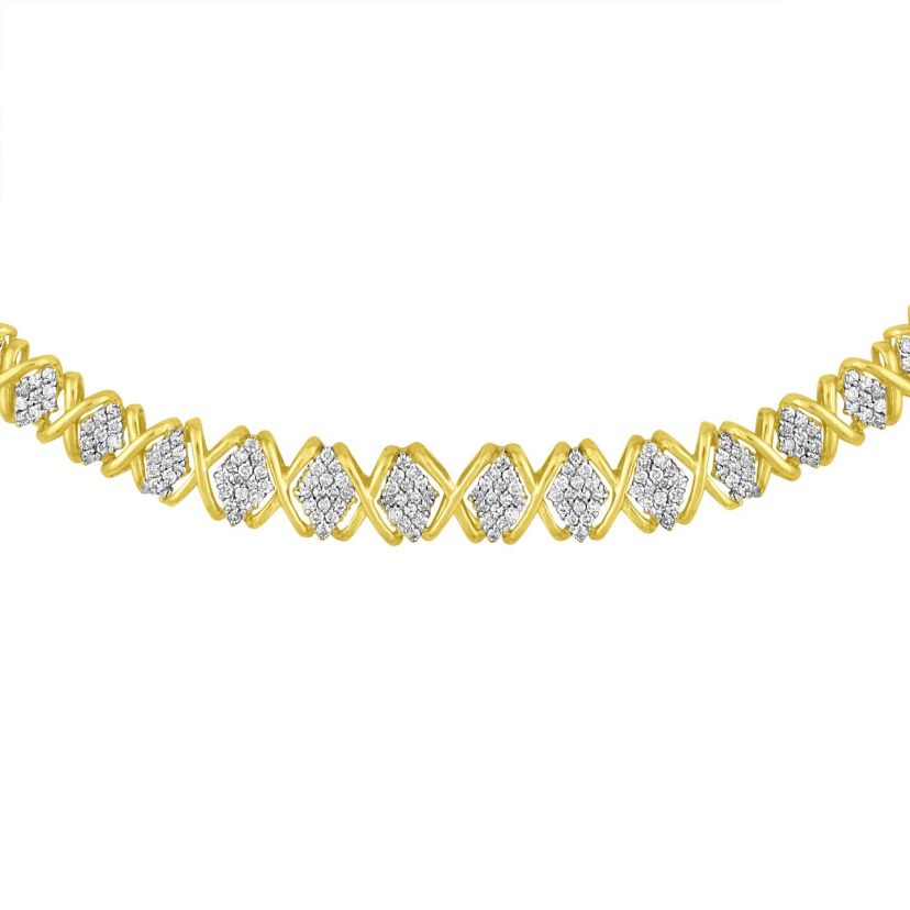 10K Yellow Gold 4 cttw Brilliant Diamond Graduating Riviera Statement Necklace