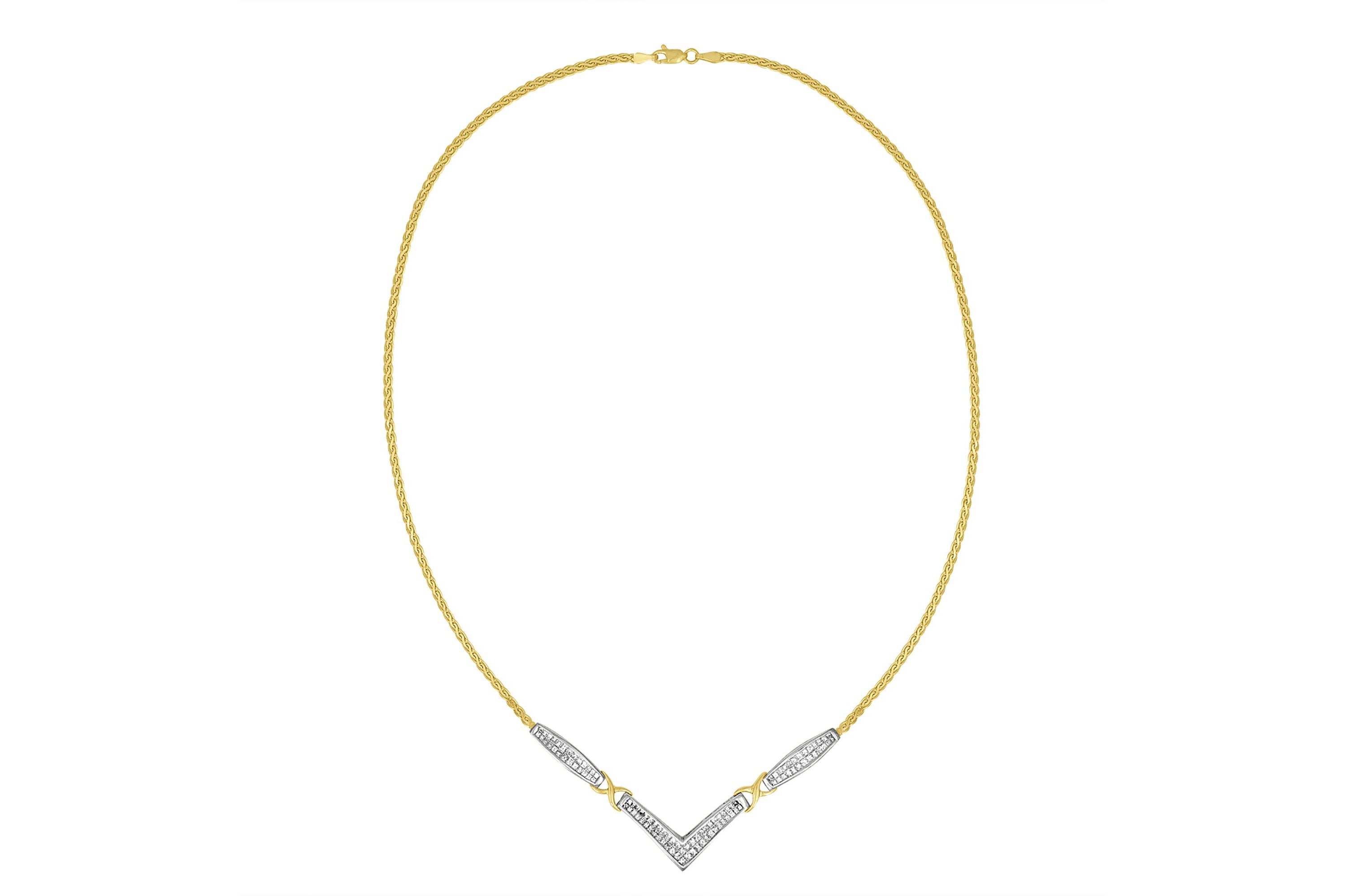 14K Gold 2.0 Cttw Diamond Flared and X-Station V Shaped 18” Franco Chain Necklace