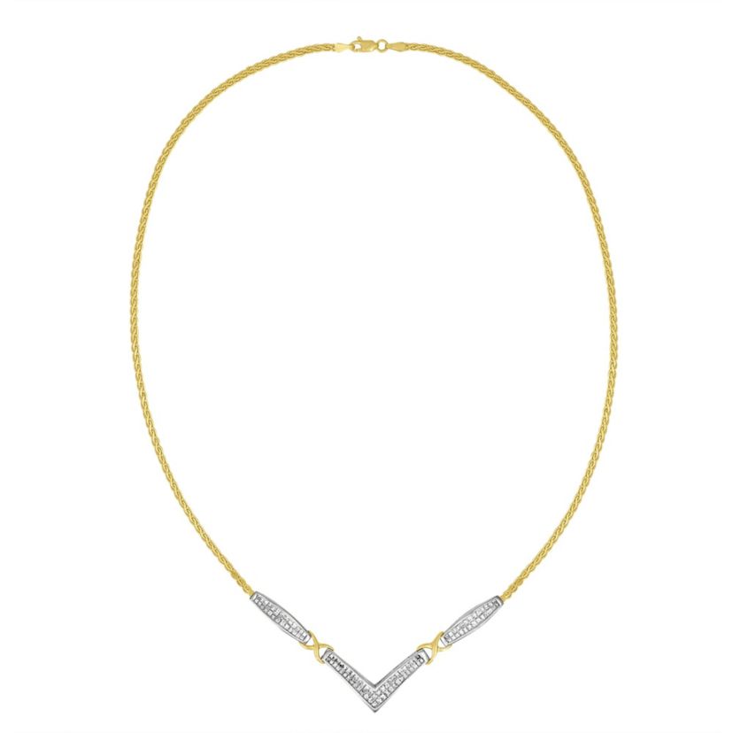 14K Gold 2.0 Cttw Diamond Flared and X-Station V Shaped 18” Franco Chain Necklace