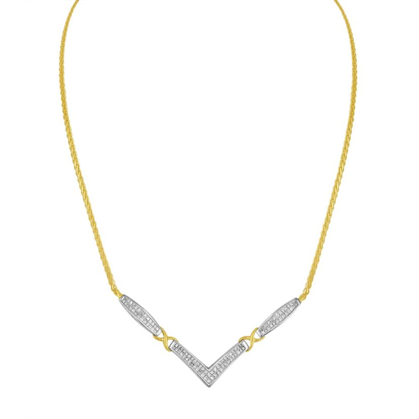 14K Gold 2.0 Cttw Diamond Flared and X-Station V Shaped 18” Franco Chain Necklace