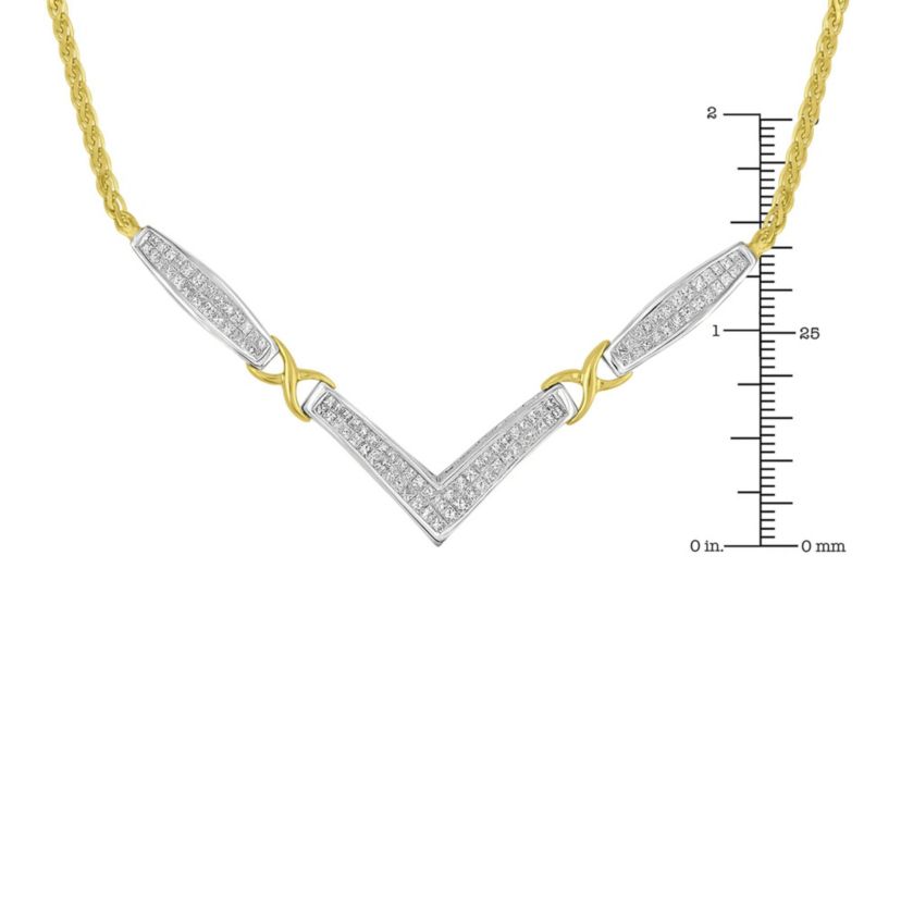 14K Gold 2.0 Cttw Diamond Flared and X-Station V Shaped 18” Franco Chain Necklace