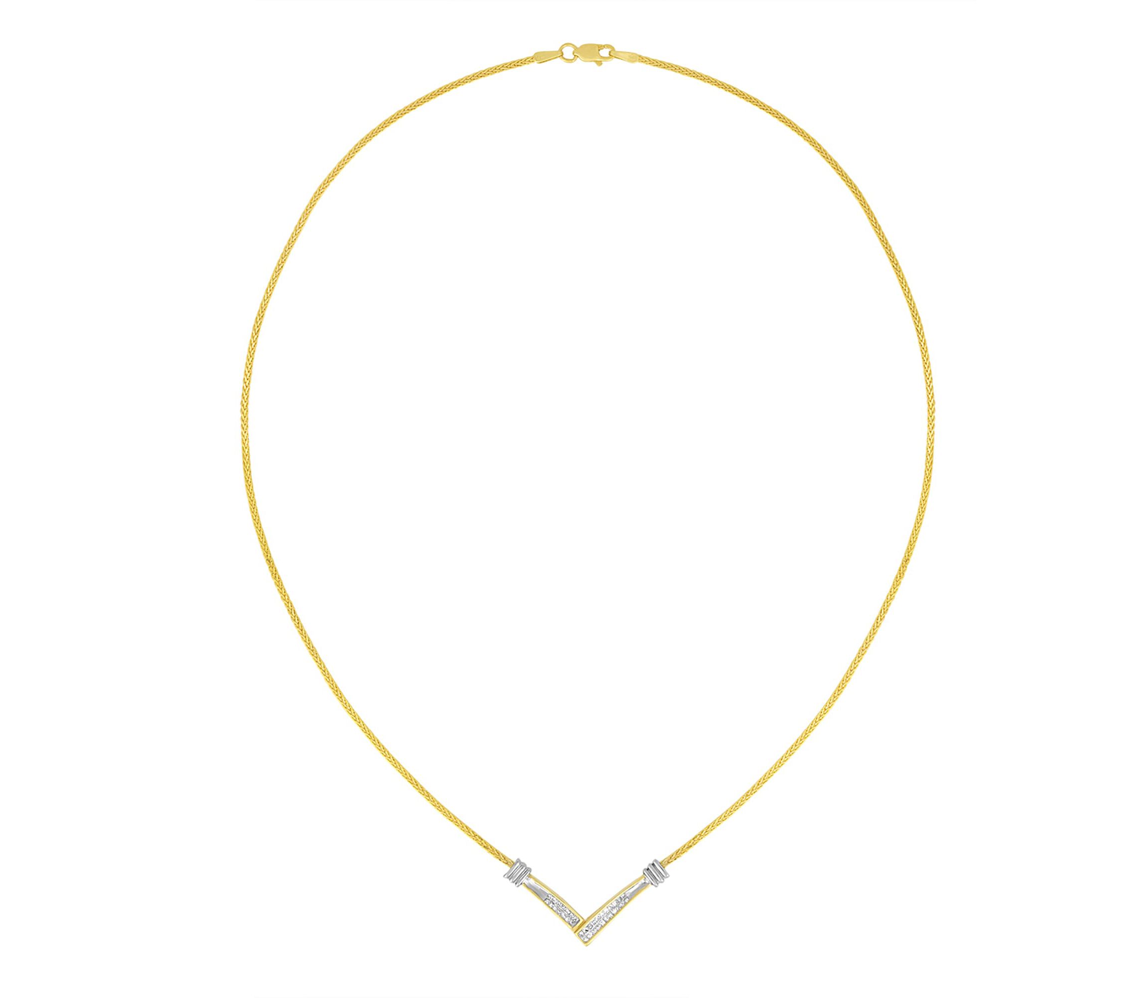 14K Yellow and White Gold 1/4 Cttw Diamond “V” Shape 18" Pendant Necklace