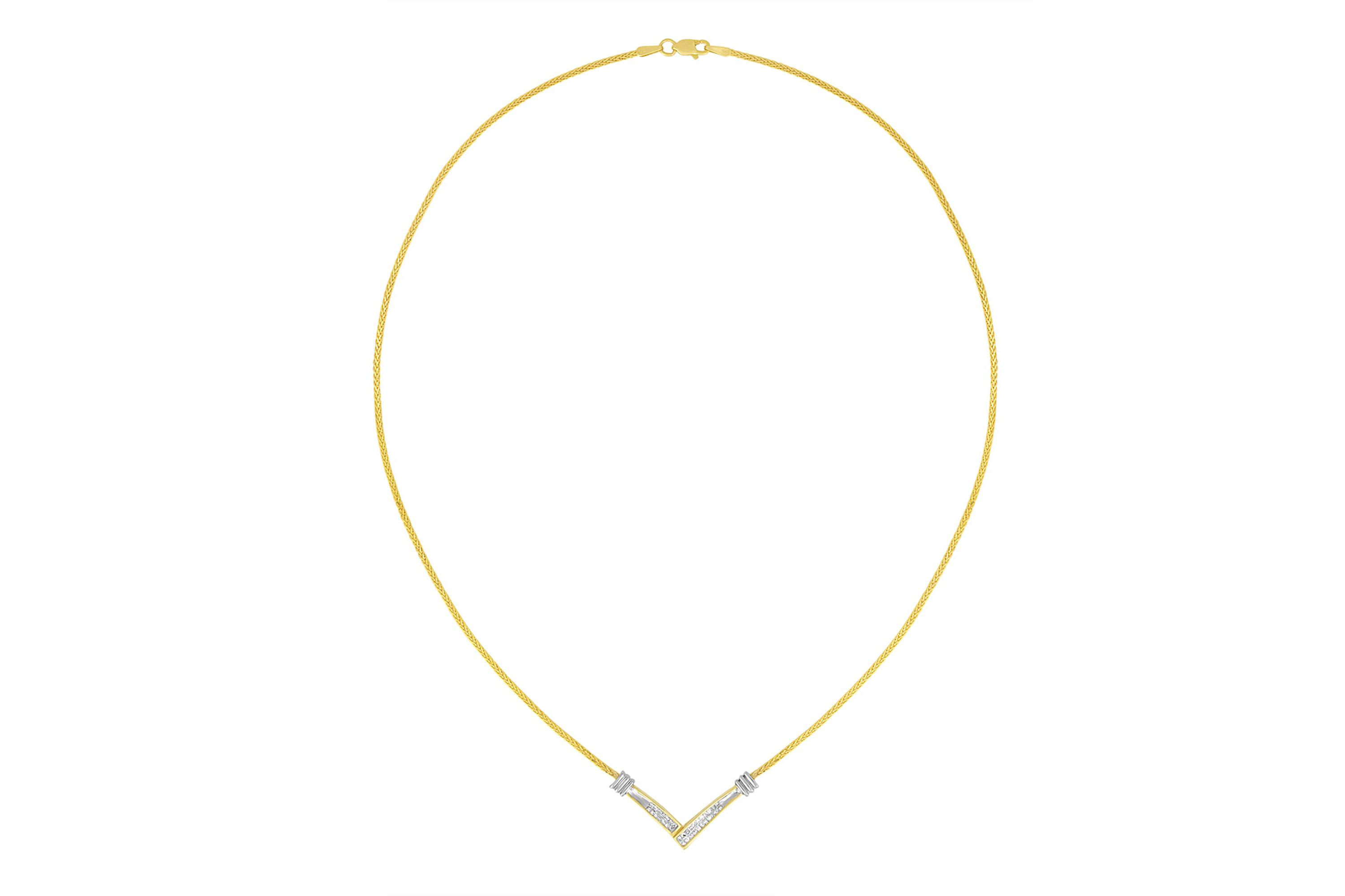 14K Yellow and White Gold 1/4 Cttw Diamond “V” Shape 18" Pendant Necklace