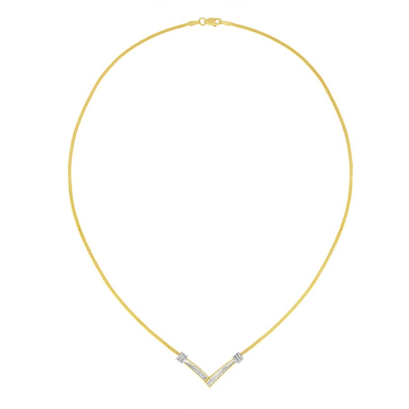 14K Yellow and White Gold 1/4 Cttw Diamond “V” Shape 18" Pendant Necklace