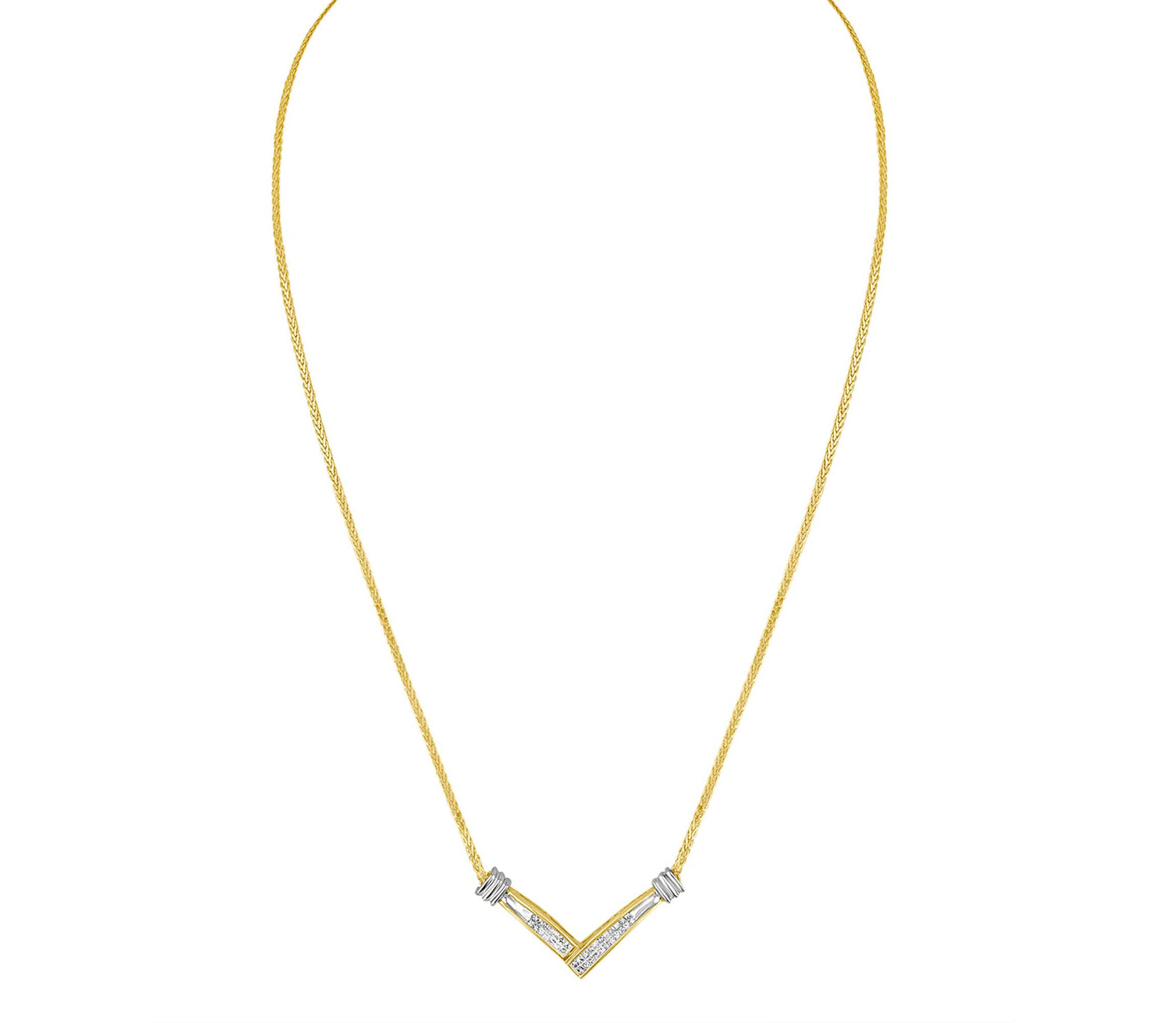 14K Yellow and White Gold 1/4 Cttw Diamond “V” Shape 18" Pendant Necklace