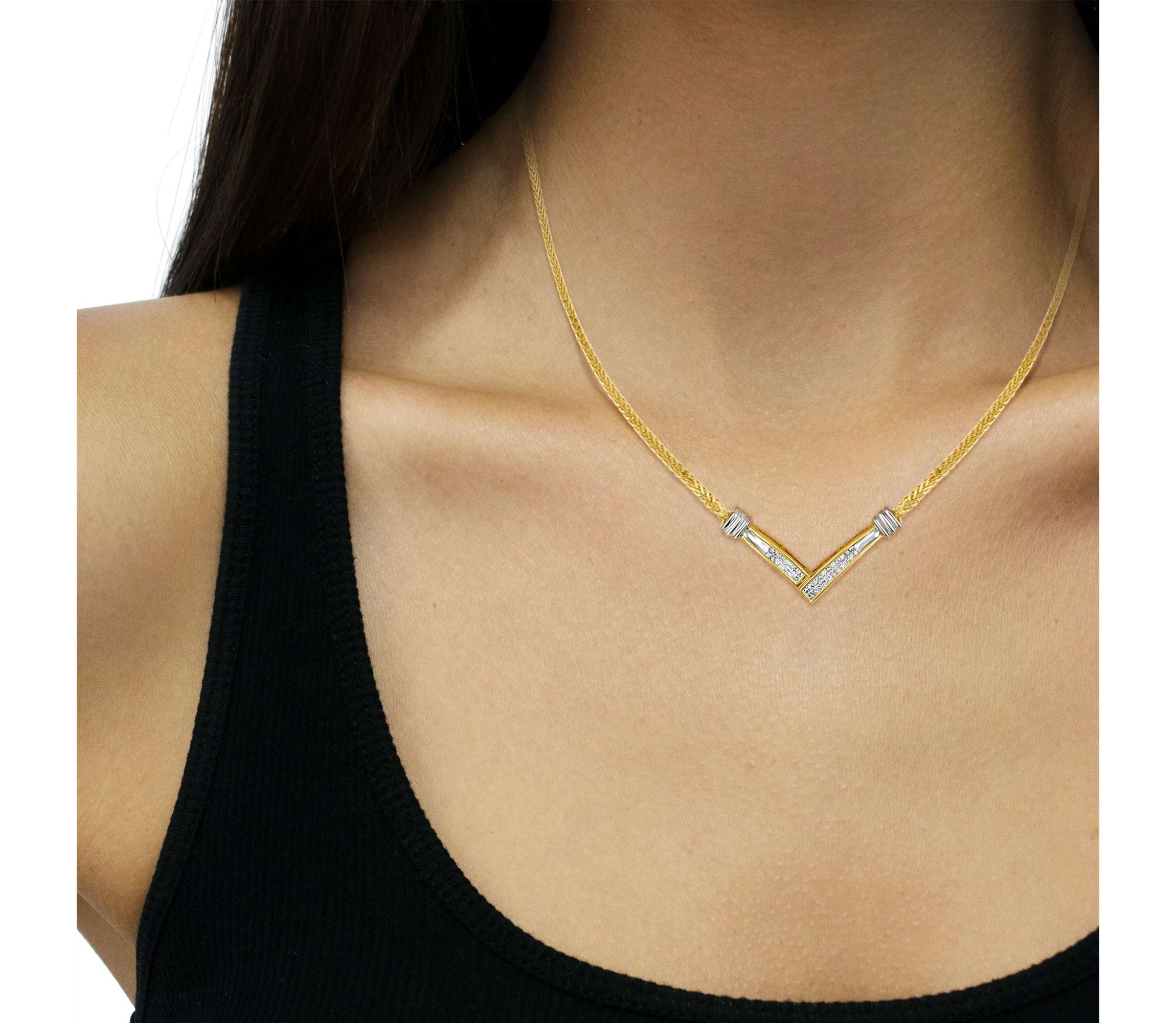 14K Yellow and White Gold 1/4 Cttw Diamond “V” Shape 18" Pendant Necklace