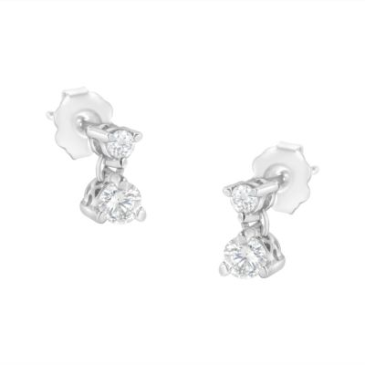 Haus of Brilliance 14KT White Gold 1/2 Ct Double Diamond Dangle Stud Earrings