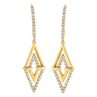 Haus of Brilliance 14K Yellow Gold 3/8 Ct Double Triangle Drop and Dangle Diamond Earrings