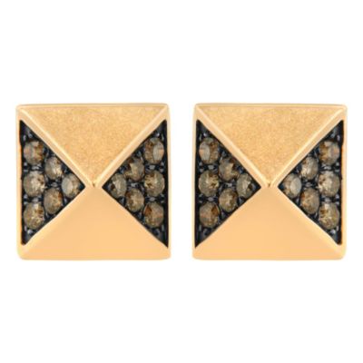Haus of Brilliance 14K Rose Gold 1/4 Ct Brown Diamond Pyramid Stud Earring
