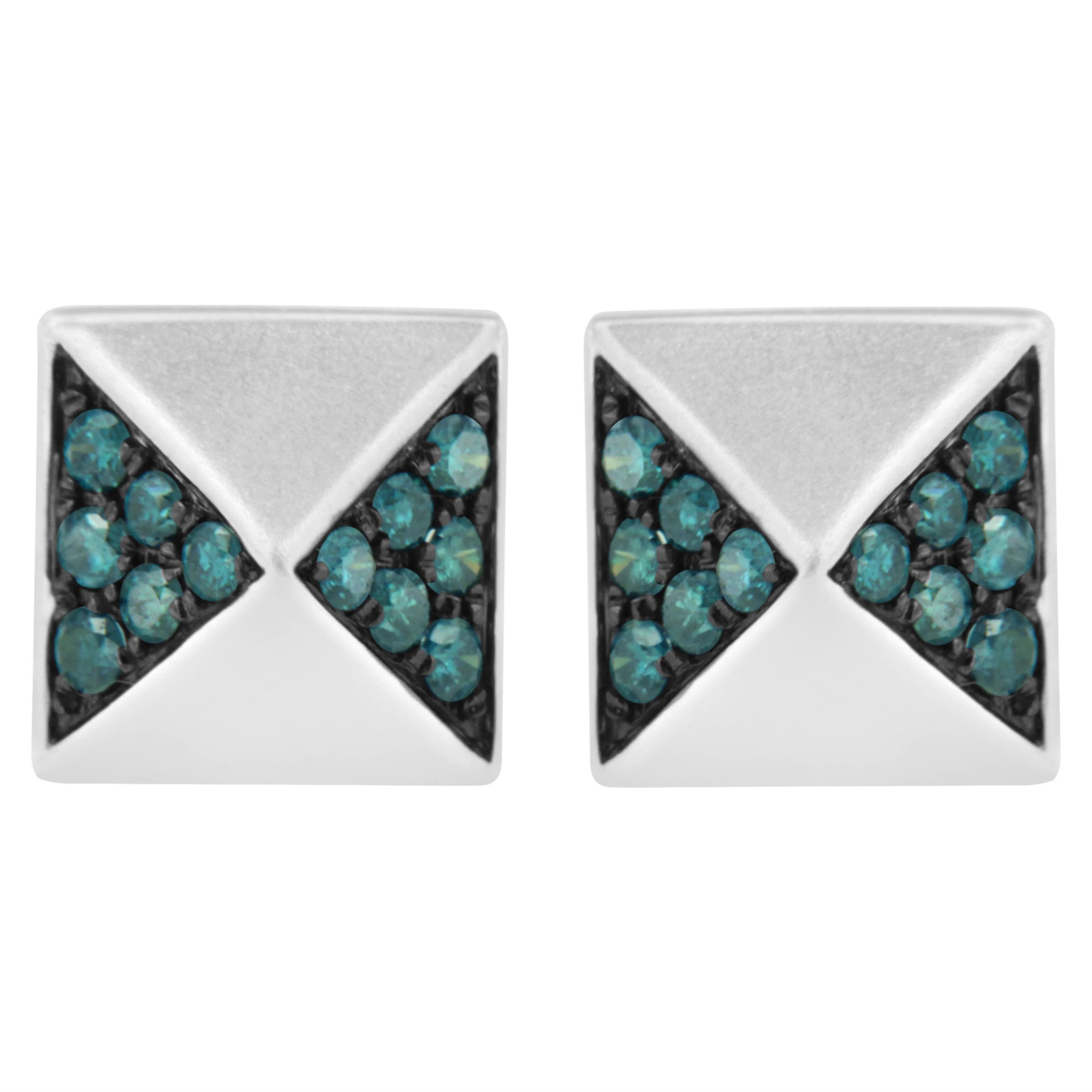 14K White Gold 1/4 Ct Blue Diamond Pyramid Stud Earring
