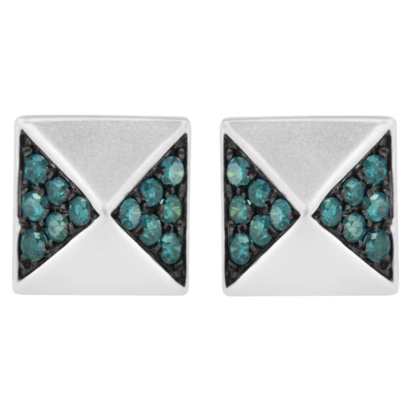 14K White Gold 1/4 Ct Blue Diamond Pyramid Stud Earring