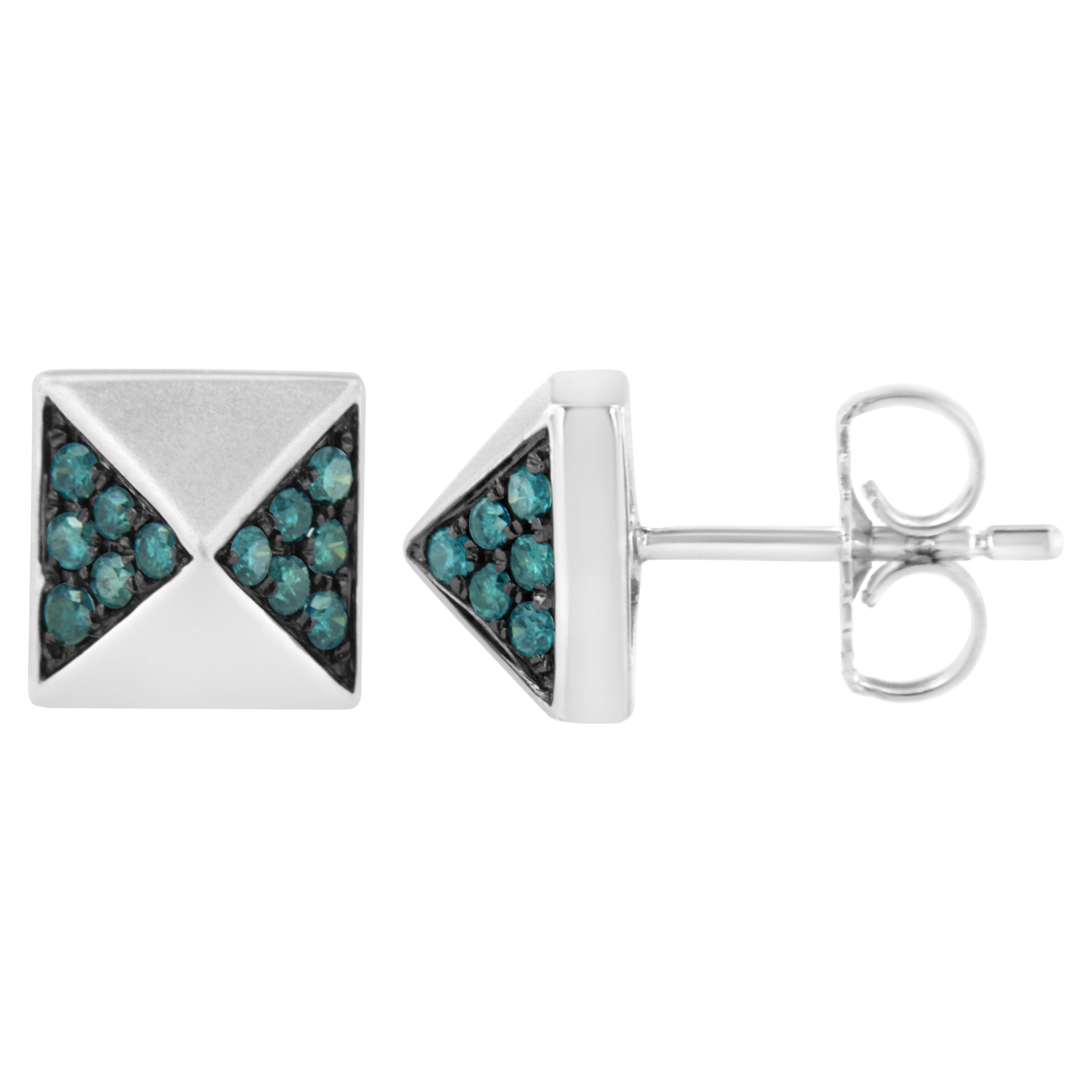 14K White Gold 1/4 Ct Blue Diamond Pyramid Stud Earring