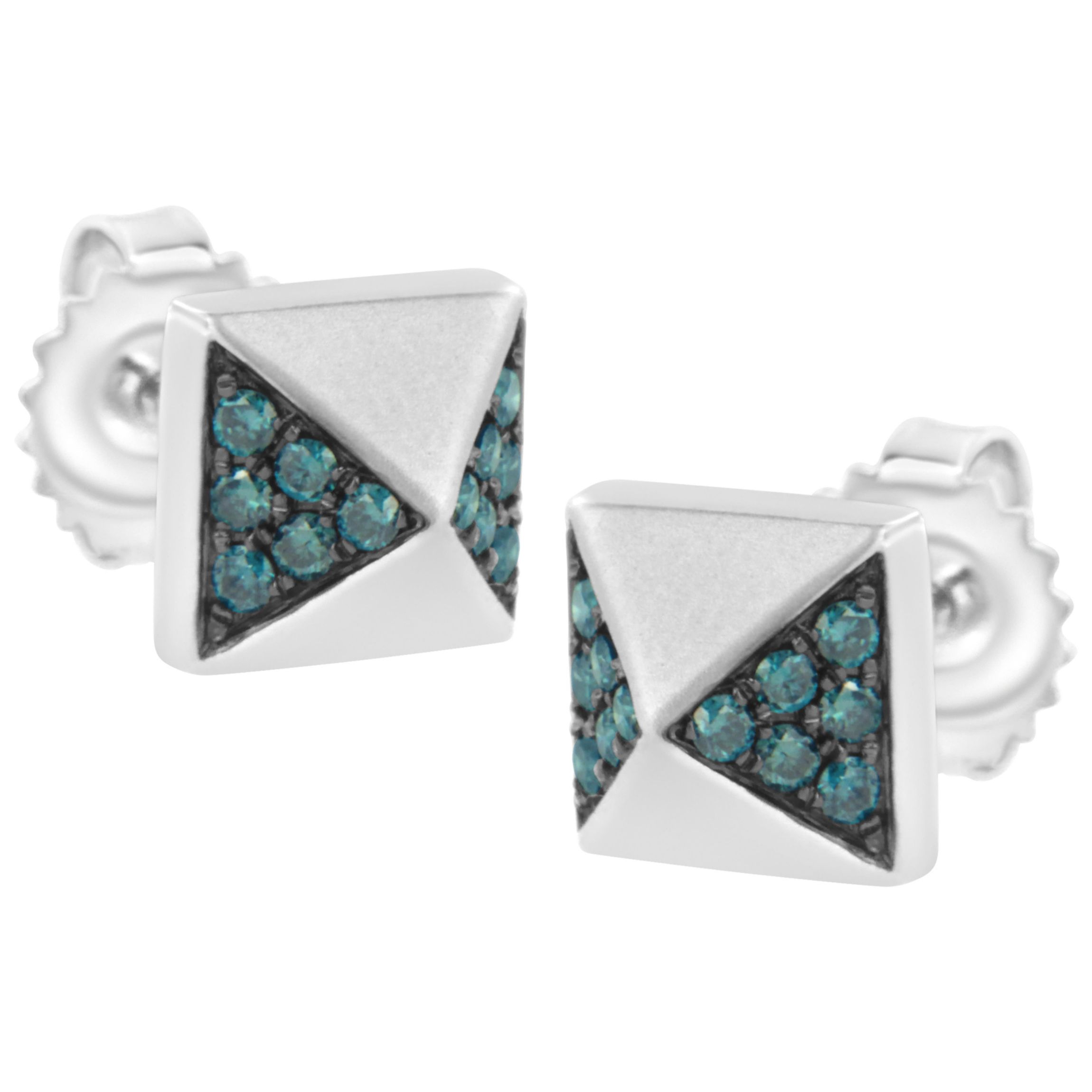 14K White Gold 1/4 Ct Blue Diamond Pyramid Stud Earring