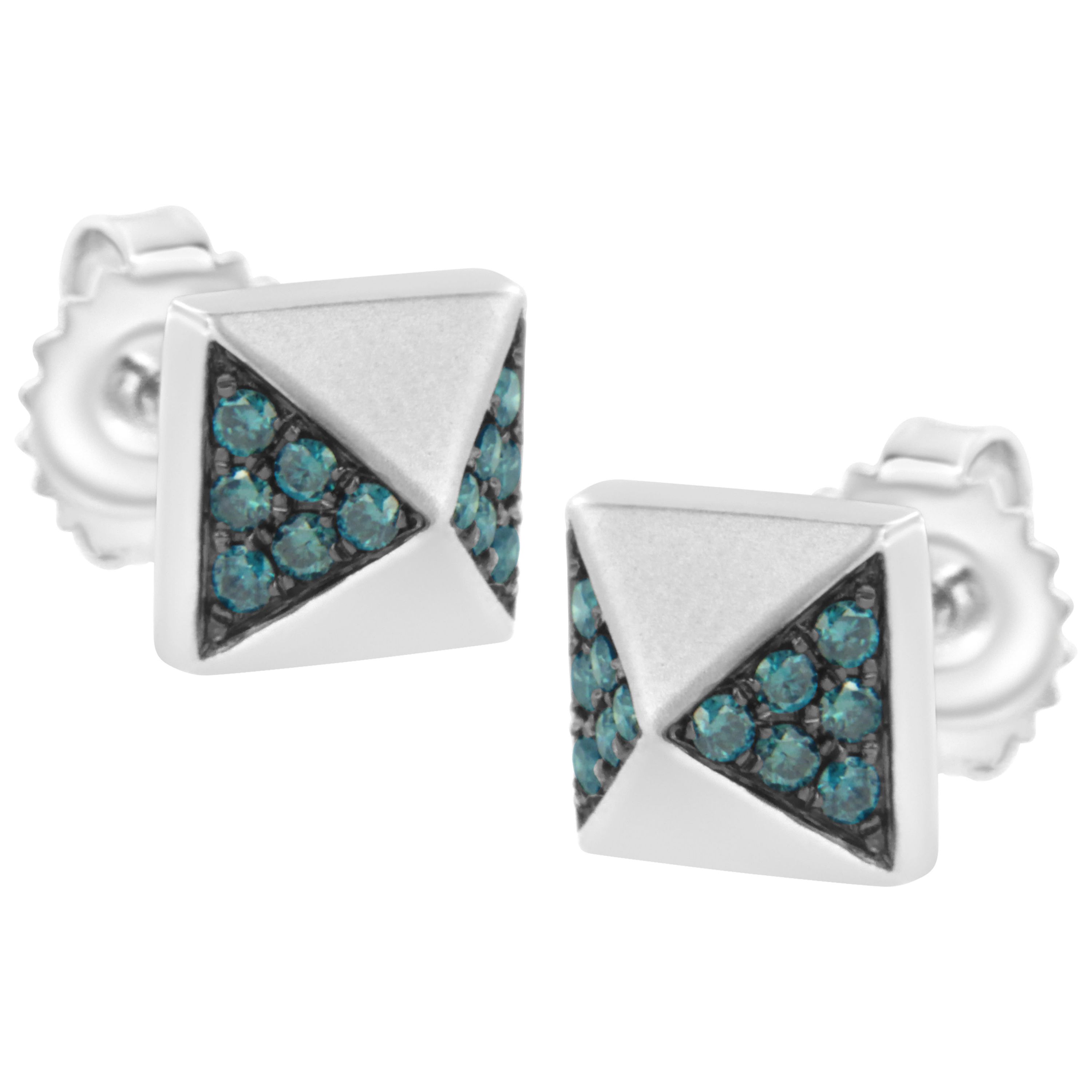 14K White Gold 1/4 Ct Blue Diamond Pyramid Stud Earring