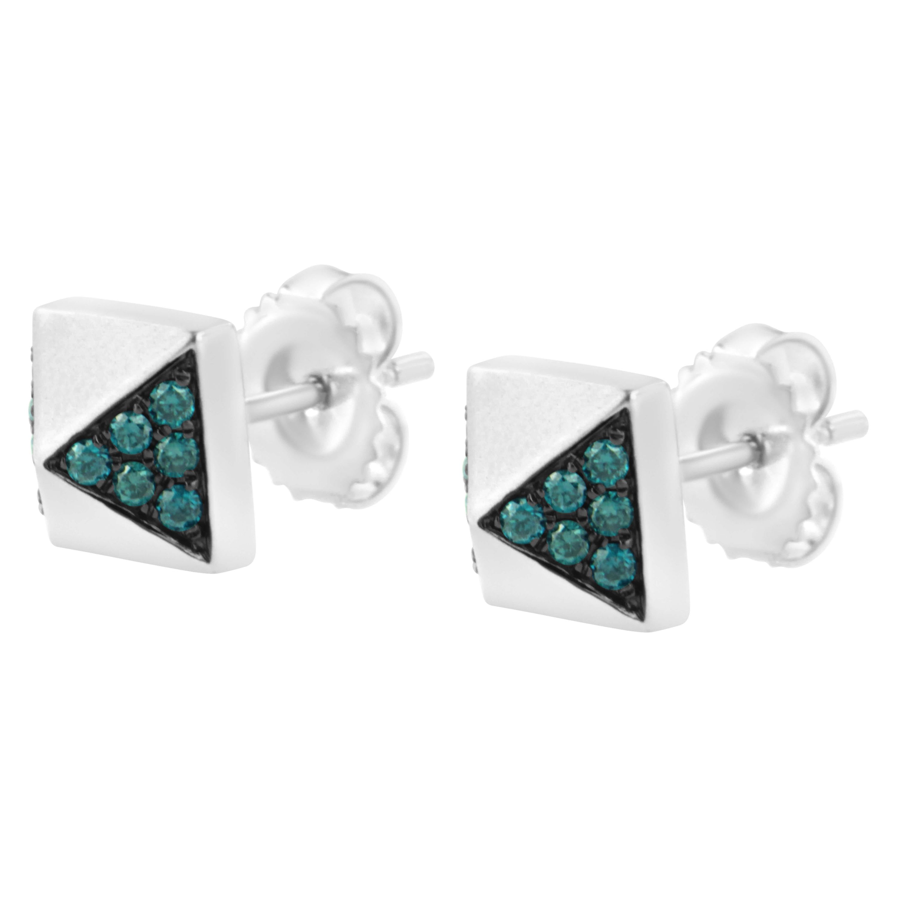 14K White Gold 1/4 Ct Blue Diamond Pyramid Stud Earring