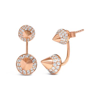 Haus of Brilliance 14K Rose Gold 1.00 Cttw Diamond Double Cone Jacket Stud Earring