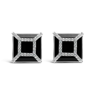Haus of Brilliance 14K White Gold 3/8ct Diamond with Black Onyx Stud Earrings