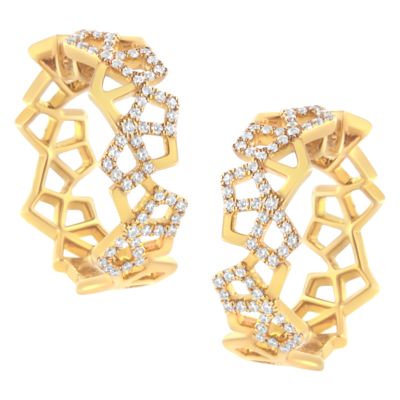 Haus of Brilliance 14K Yellow Gold 3/4 Cttw Diamond Honeycomb Hoop Earrings - 24MM