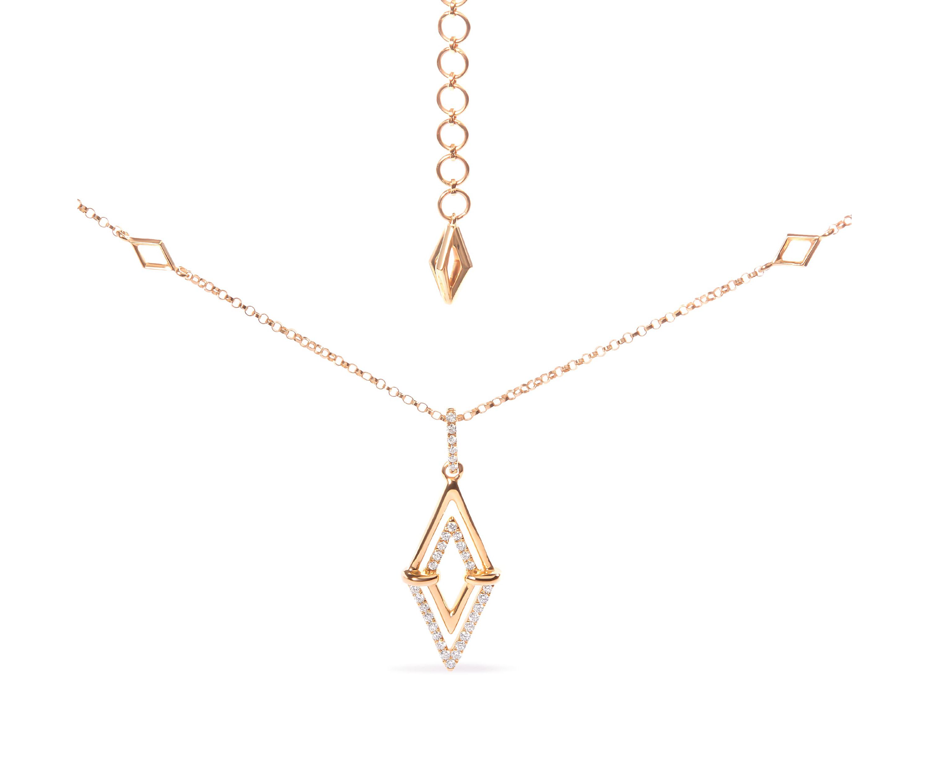 14K Yellow Gold 1/4 Cttw Diamond Double Triangle Geometric 18" Pendant Necklace