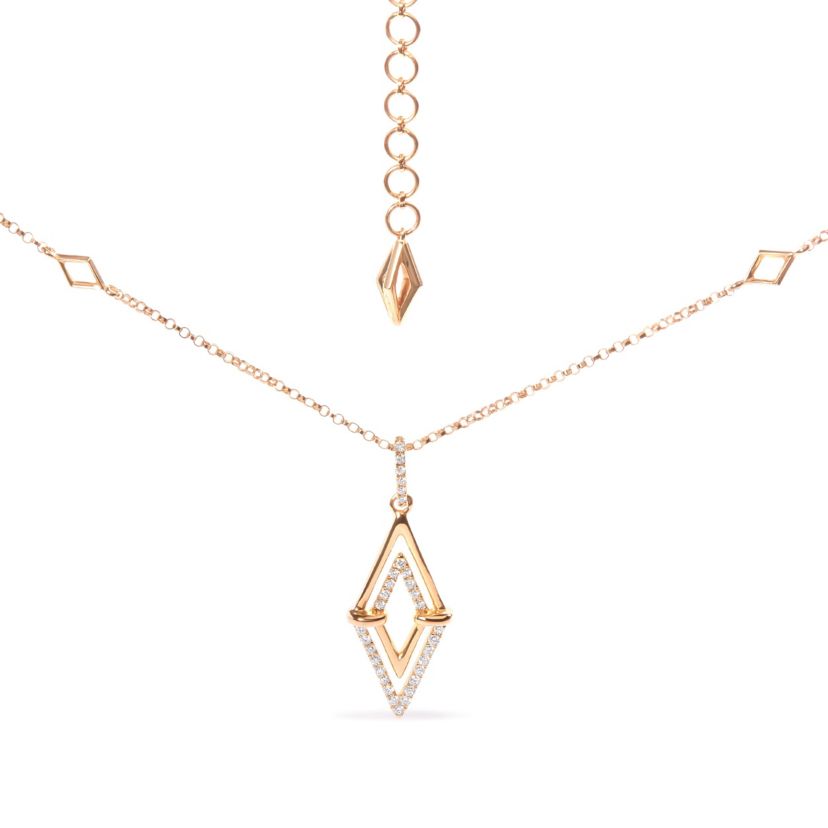 14K Yellow Gold 1/4 Cttw Diamond Double Triangle Geometric 18" Pendant Necklace