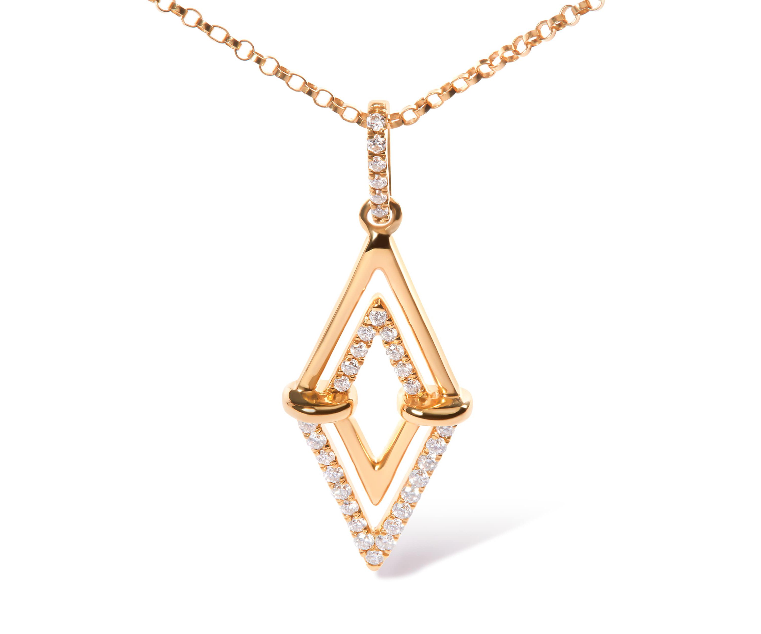 14K Yellow Gold 1/4 Cttw Diamond Double Triangle Geometric 18" Pendant Necklace