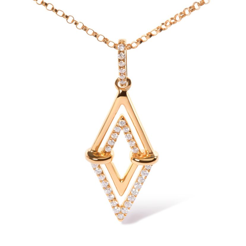 14K Yellow Gold 1/4 Cttw Diamond Double Triangle Geometric 18" Pendant Necklace