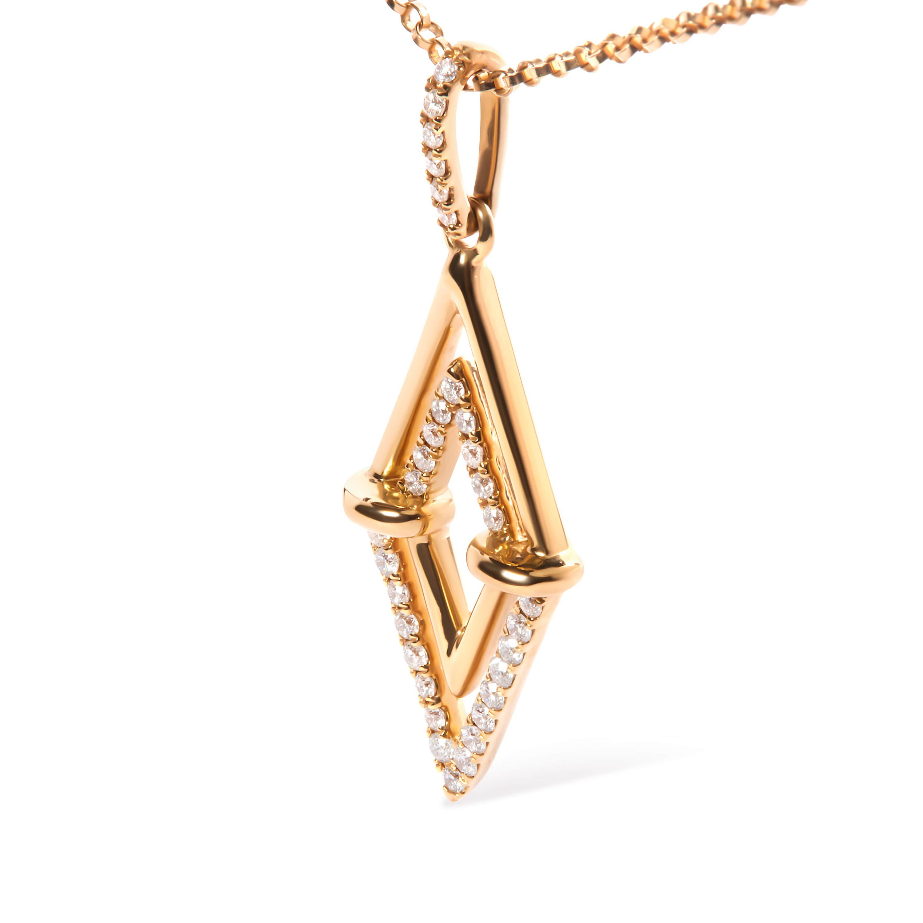 14K Yellow Gold 1/4 Cttw Diamond Double Triangle Geometric 18" Pendant Necklace