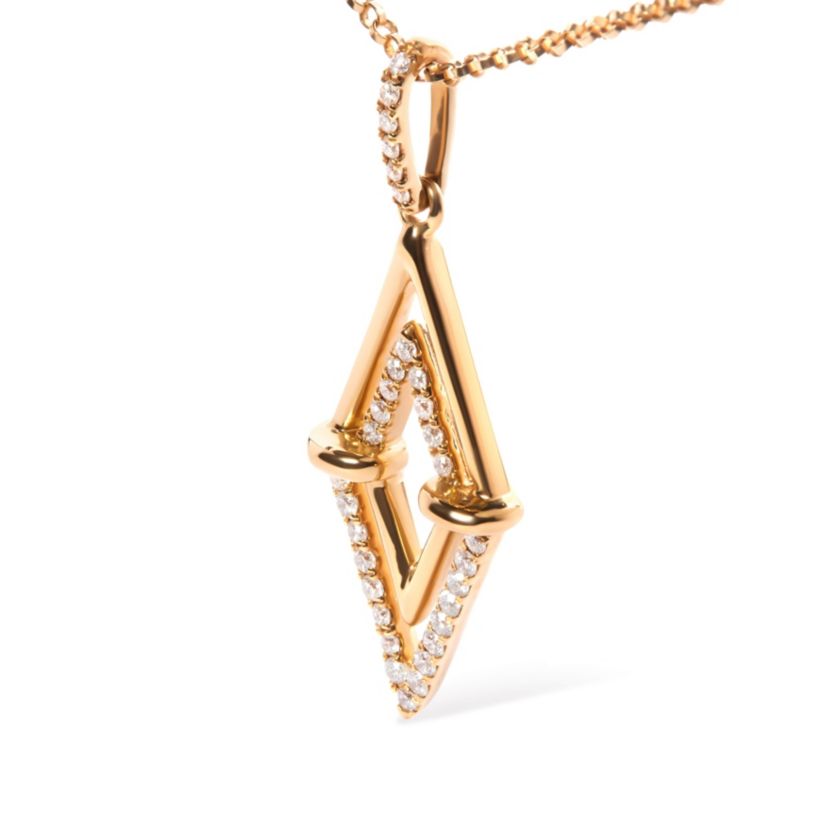 14K Yellow Gold 1/4 Cttw Diamond Double Triangle Geometric 18" Pendant Necklace