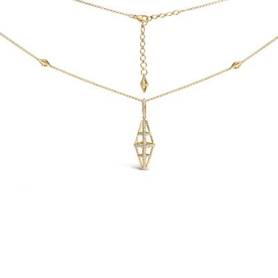 Haus of Brilliance 14K Yellow Gold 1.0 Cttw Diamond Studded Geometric Double Pyramid Pendant Necklace
